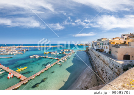Breathtaking view on harbour of Otranto in Italy with lots of boats and yachts. 99695705