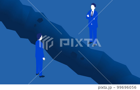 立っている2人の男性とその間の崖のフラットイラスト、対立のイメージ、ベクター 99696056