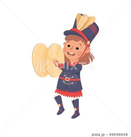 Cute girl playing cymbals musical instrument in marching band parade cartoon vector illustration Cute girl playing cymbals musical instrument in marching band parade cartoon vector illustration 99696648