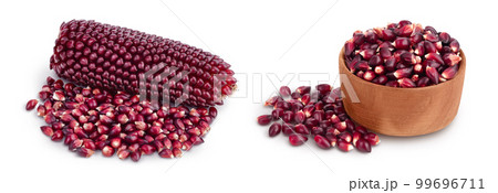 Purple corn or maize with seeds isolated on white background with full depth of field Purple corn or maize with seeds isolated on white background with full depth of field 99696711