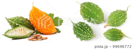 green and yellow momordica or karela isolated on white background 99696772