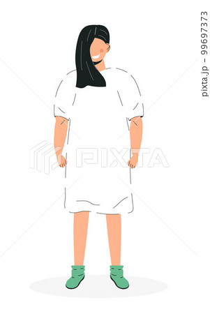 Woman patient is standing in white clothes. A girl in a white hospital Woman patient is standing in white clothes. A girl in a white hospital 99697373