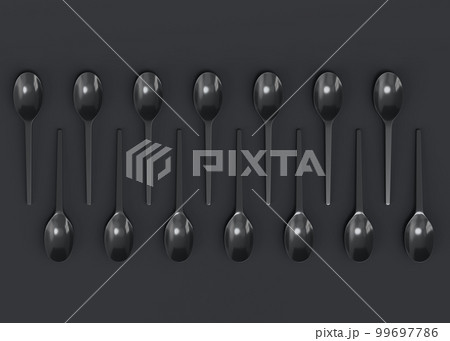 Set of disposable utensils like spoon on monochrome black background. Set of disposable utensils like spoon on monochrome black background. 99697786