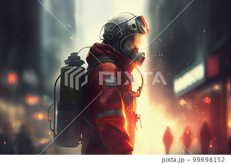 Siluette fo firefighter with fire 99698152