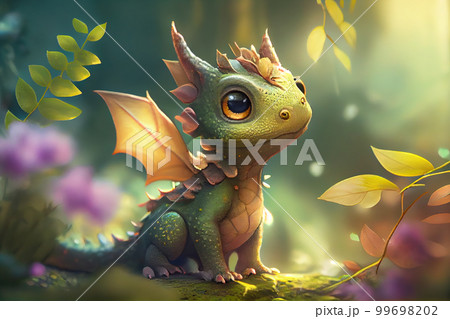 Cute baby dragon in forest Cute baby dragon in forest 99698202