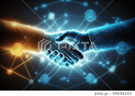 business handshake with technologic background 99698203