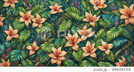 Background of painted tropical flowersのイラスト素材 [99698358] - PIXTA