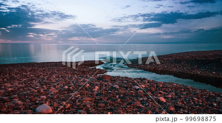 Long exposure shot of evening sea. Batumi. Georgia 99698875