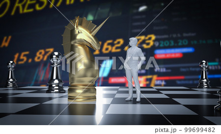 The unicorn and man figure on chess board for business concept 3d rendering 99699482