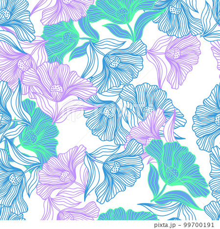 Beautiful flower line seamless pattern ornament. Floral vintage outline endless background. Retro style. 99700191