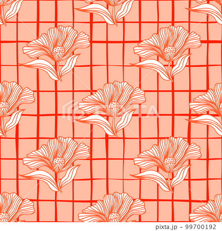 Beautiful flower line seamless pattern ornament. Floral vintage outline endless background. Retro style. 99700192