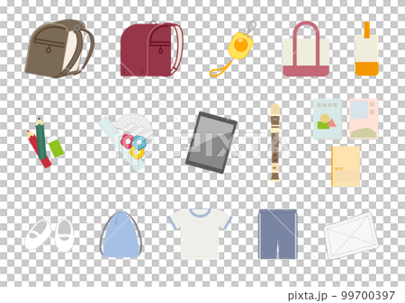小学校で使う文具、道具のイラストセット 99700397