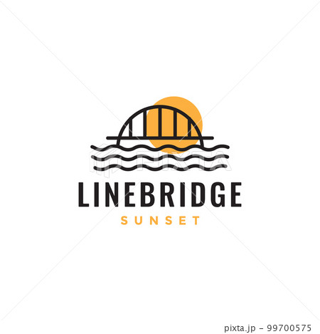 bridge curve iron lake sea sunset minimalist lines modern logo design vector icon illustration 99700575