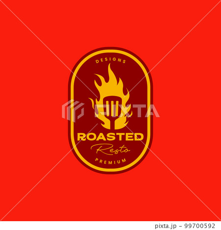 grill roasted spatula cooking kitchen food meat beef vintage badge logo design vector icon illustration 99700592