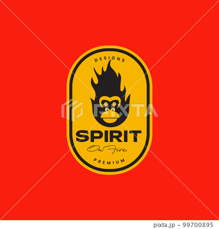 primate ape monkey on fire flame badge vintage logo design vector icon illustration 99700895