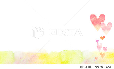 優しいハートのフレーム　水彩イラスト 99701328