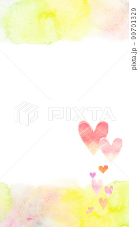 優しいハートのフレーム　水彩イラスト 99701329