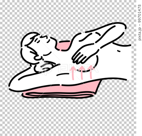 A woman lying down and touching her chest to self-check A woman lying down and touching her chest to self-check 99701478