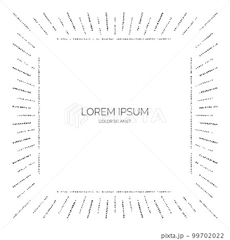 Grainy textured frame. Black stipple dots sunbeams separator and divider. Noise dot rays frame. Vector background Grainy textured frame. Black stipple dots sunbeams separator and divider. Noise dot rays frame. Vector background 99702022