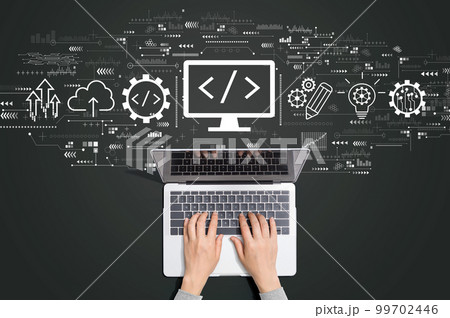 Web development concept with person using laptop 99702446
