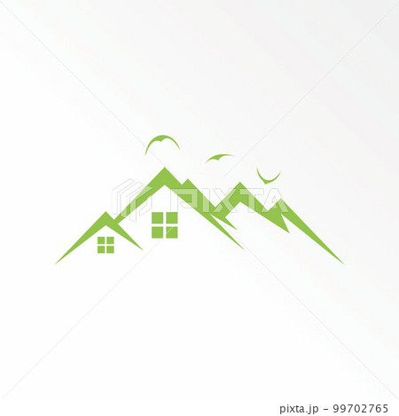 Birds, Roof house and windows like Mountain image graphic icon logo design abstract concept vector stock. Can be used as a symbol related to property and adventure. 99702765