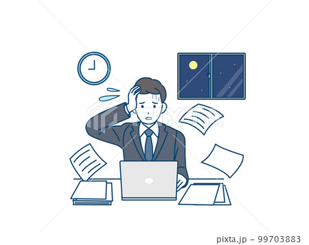 残業をする会社員の男性のイラスト 99703883