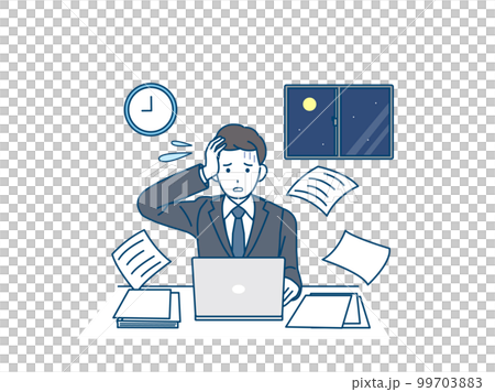 残業をする会社員の男性のイラスト 99703883