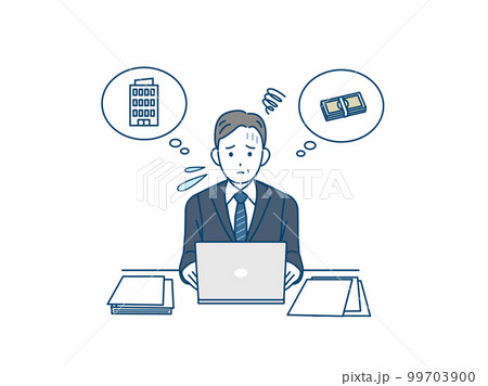 会社の経営がうまくいかない経営者の男性のイラスト 会社の経営がうまくいかない経営者の男性のイラスト 99703900