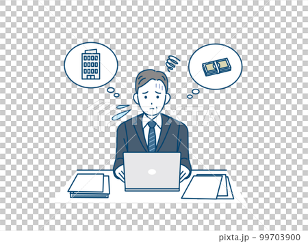会社の経営がうまくいかない経営者の男性のイラスト 会社の経営がうまくいかない経営者の男性のイラスト 99703900