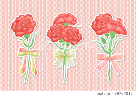 Watercolor-style carnation bouquet illustration set no main lines/white border sticker style vector Watercolor-style carnation bouquet illustration set no main lines/white border sticker style vector 99704013