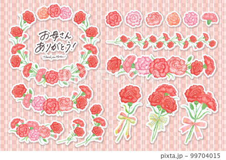 水彩康乃馨框/線條素材圖集無主線/白邊印章風格矢量圖 99704015