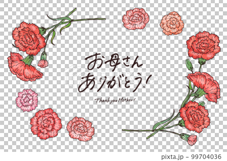 水彩風カーネーションのフレーム素材イラストセット　主線あり　ベクター 99704036