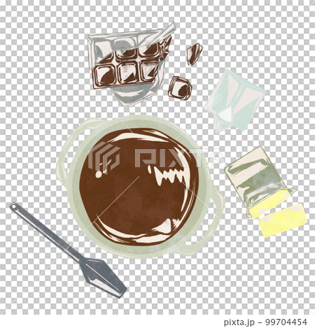 湯煎するチョコレートの手描き水彩風イラスト 99704454
