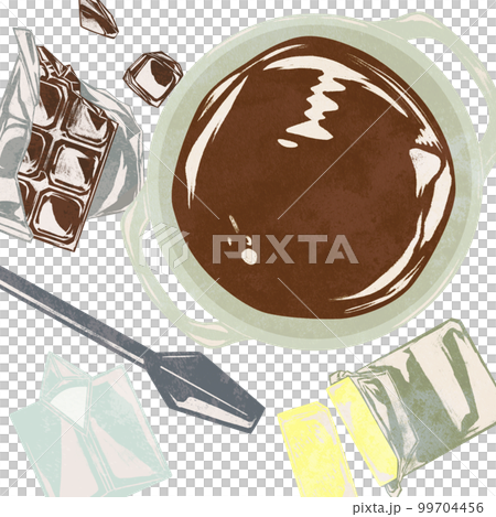 湯煎するチョコレートの手描き水彩風イラスト 99704456