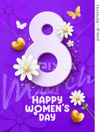 8 march happy women's day with white flowers and butterfly, gold heart, poster concept design 8 march happy women's day with white flowers and butterfly, gold heart, poster concept design 99704741