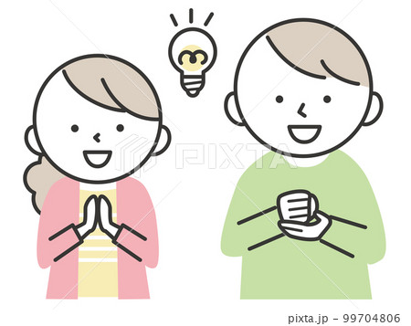 ひらめいた表情の若い男女のカップル・夫婦 99704806