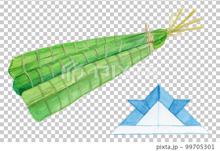 手描き水彩の美味しそうなちまきと折り紙カブトのイラスト 99705301