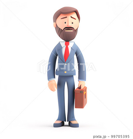 Young business man in suit standing with briefcase on a white background. Leader success, management concept. 3d illustration people character. Cartoon minimal style. Young business man in suit standing with briefcase on a white background. Leader success, management concept. 3d illustration people character. Cartoon minimal style. 99705395