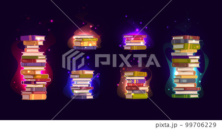 Set of magic spell book stacks on dark background Set of magic spell book stacks on dark background 99706229