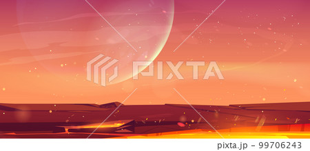 Rocky surface of alien planet with lava flow 99706243