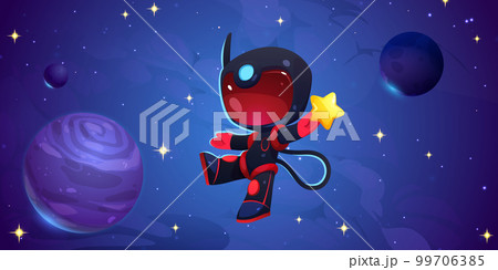 Astronaut in outer space with planets and stars 99706385