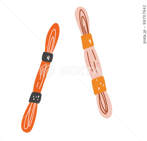 Embroidery floss in cartoon flat style. Hand drawn vector illustration of mouline threads, needlework supply, sewing, embroidery, handicrafts, hobby concept Embroidery floss in cartoon flat style. Hand drawn vector illustration of mouline threads, needlework supply, sewing, embroidery, handicrafts, hobby concept 99707642