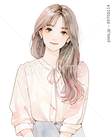 若い女性の水彩画イラスト「AI生成画像」のイラスト素材 [99708214