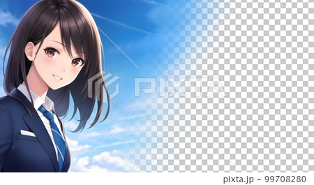 Blue sky and long-haired woman wearing a suit 99708280