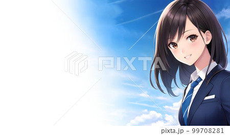 青空とスーツを着たロングヘアの女性 99708281