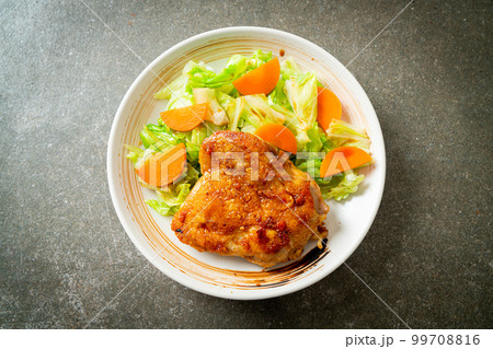teppanyaki chicken steak with cabbage and carrot teppanyaki chicken steak with cabbage and carrot 99708816
