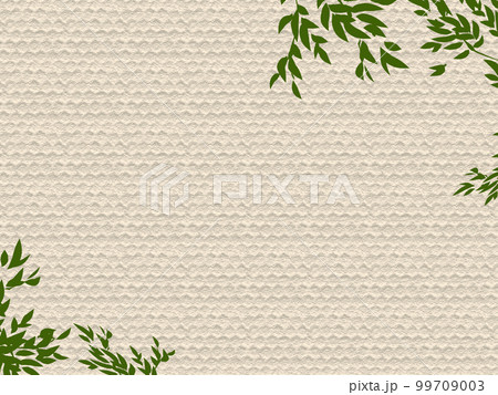 ナチュラルなクラフト紙風の背景に枝葉 99709003