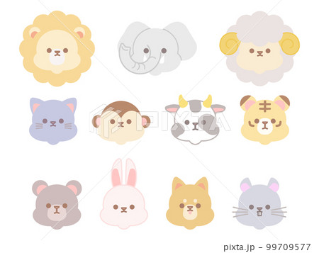 かわいい動物達のデフォルメイラストセットのイラスト素材 [99709577