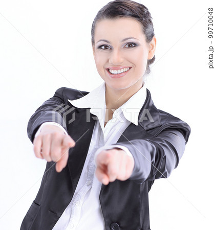 confident business woman showing hands forward.isolated on white. confident business woman showing hands forward.isolated on white. 99710048