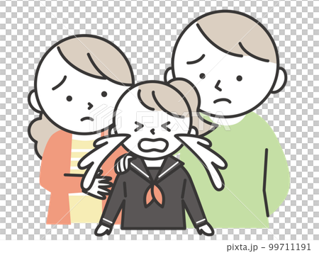 泣いているセーラ服を着た女子学生と心配する両親 99711191